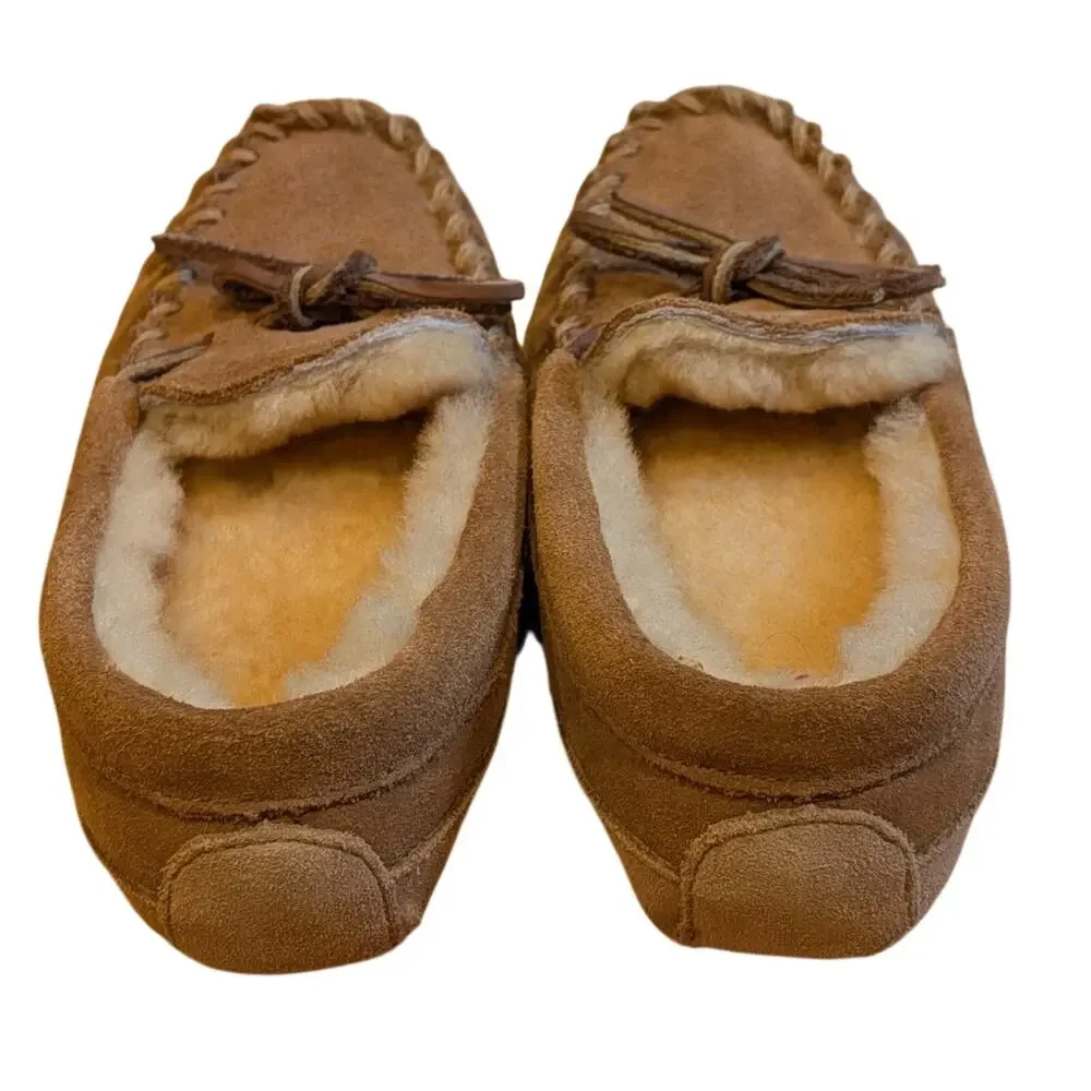 L.L. Bean 296248 Wicked Slipper Brown Suede Slippers Moc Toe Shearling Kids 11